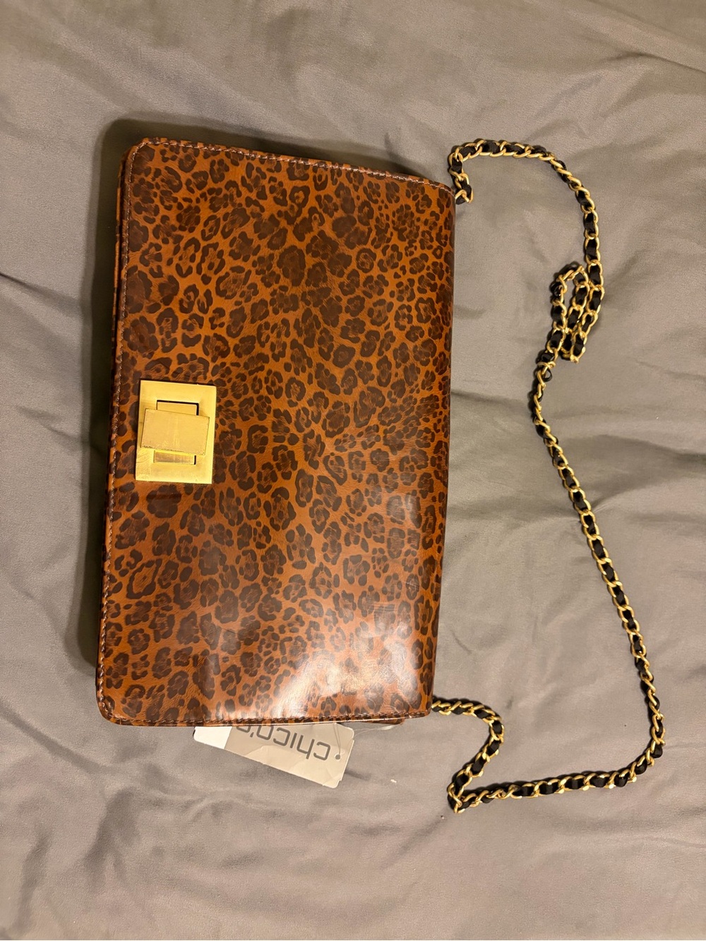 Chicos Leapord Satin-Lined Crossbody Bag with Bright Red Interior
